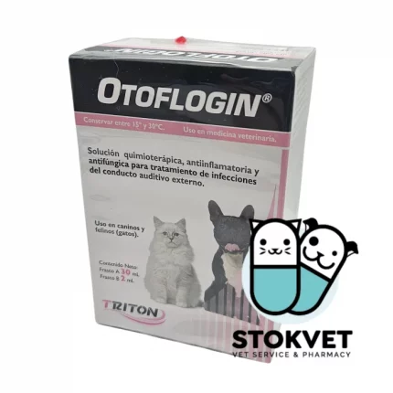 OTOFLOGIN solución ótica para perros y gatos caja con frasco de 30ml y frasco 2ml